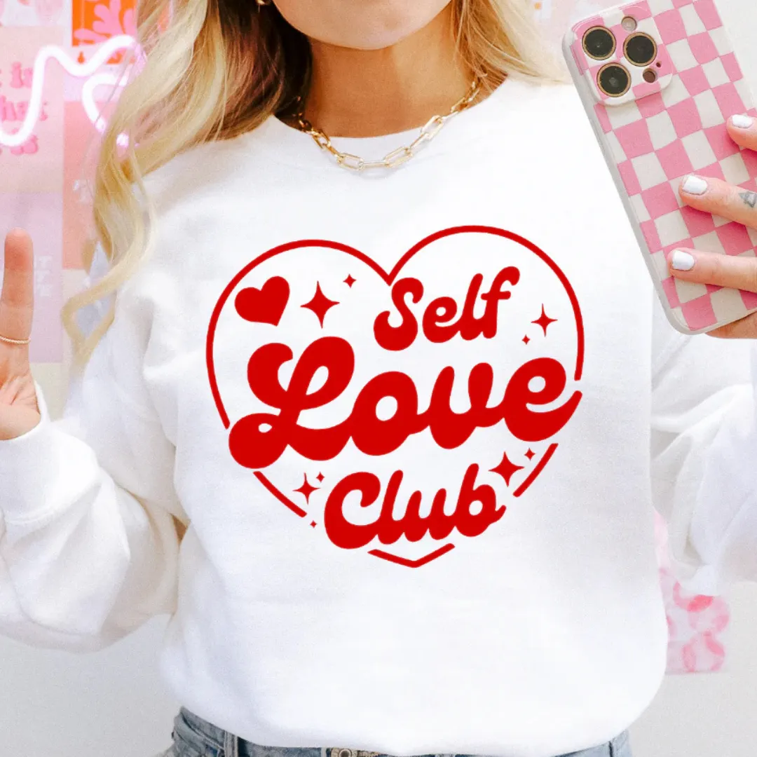 Online Exclusive | Self Love Club Red Heart Graphic Sweatshirt in White