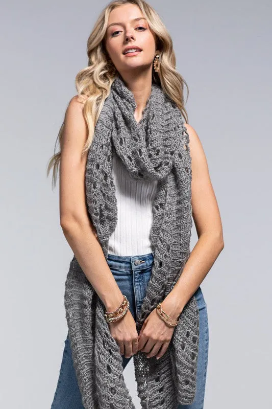 OPEN KNIT OBLONG SCARF (GRAY)