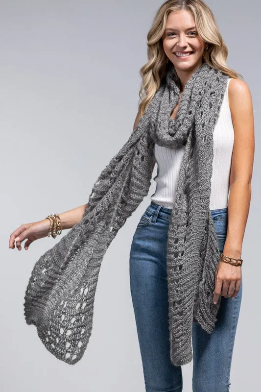 OPEN KNIT OBLONG SCARF (GRAY)