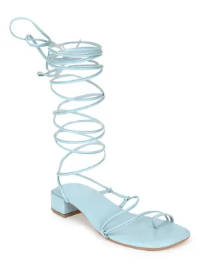 Pastel Blue PU Low Block Heel Lace Up Sandals (TP28054-SBLU)