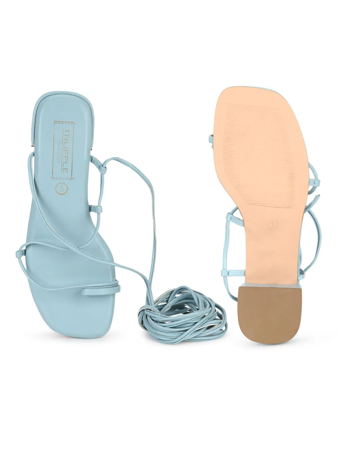 Pastel Blue PU Low Block Heel Lace Up Sandals (TP28054-SBLU)