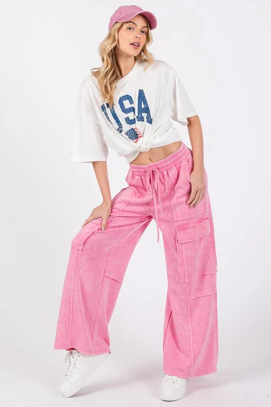 Pink Stretched Mineral Washed Cargo Pants