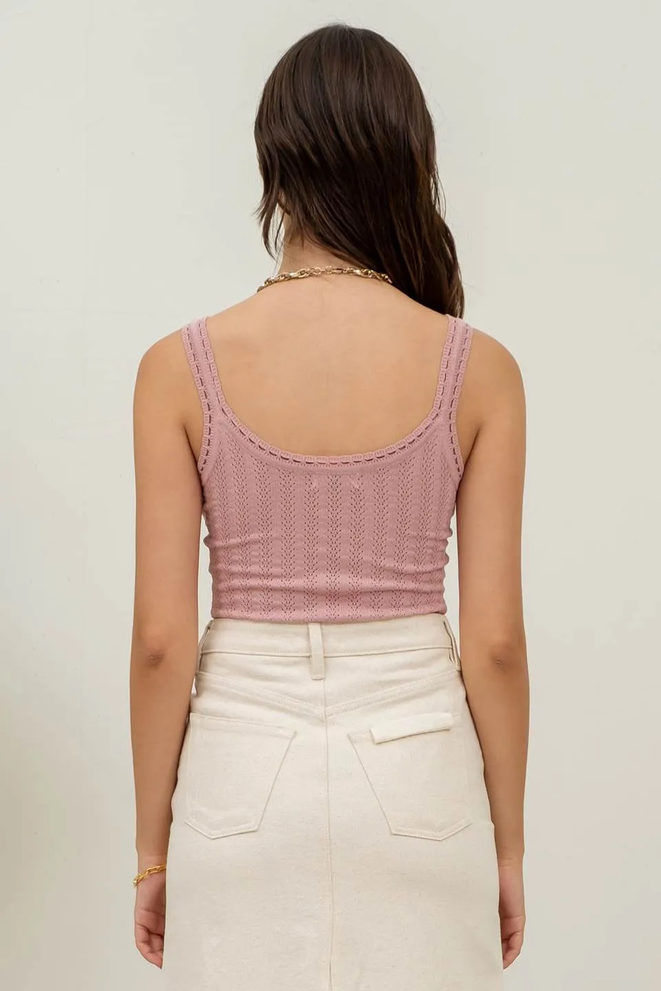 POINTELLE ROSETTE KNIT TANK TOP