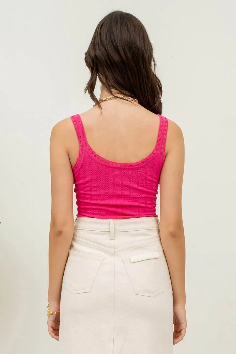 POINTELLE ROSETTE KNIT TANK TOP