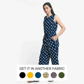 Polka Dot Block Print Cotton Midi Jumpsuit