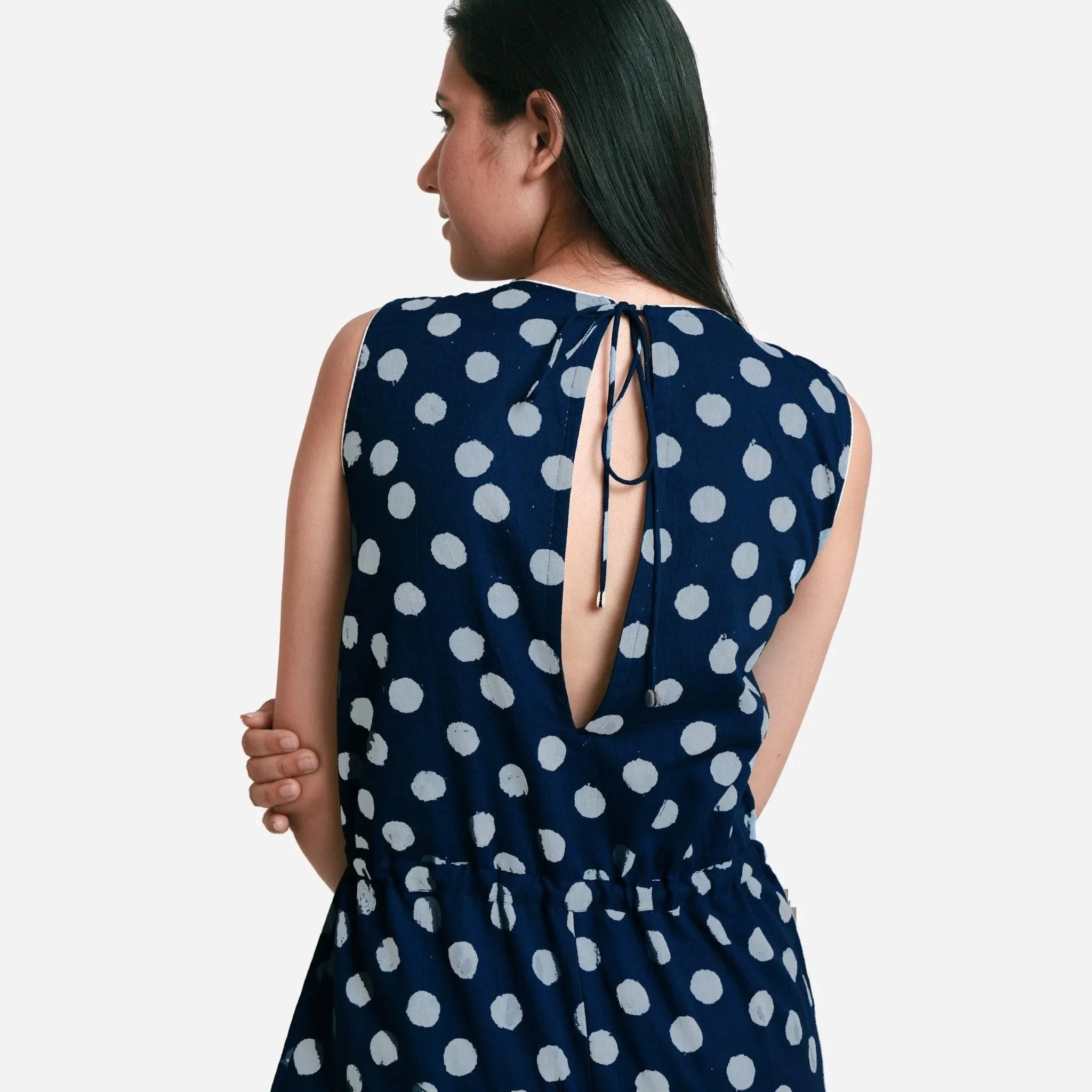 Polka Dot Block Print Cotton Midi Jumpsuit