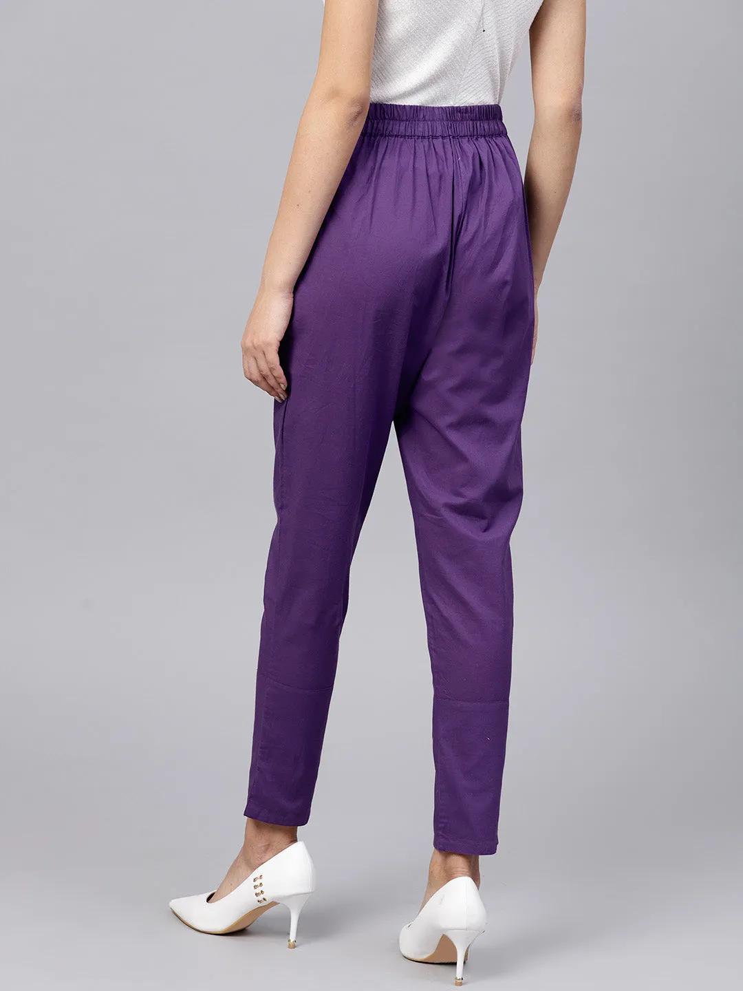 Purple Cotton Cambric Solid Pants