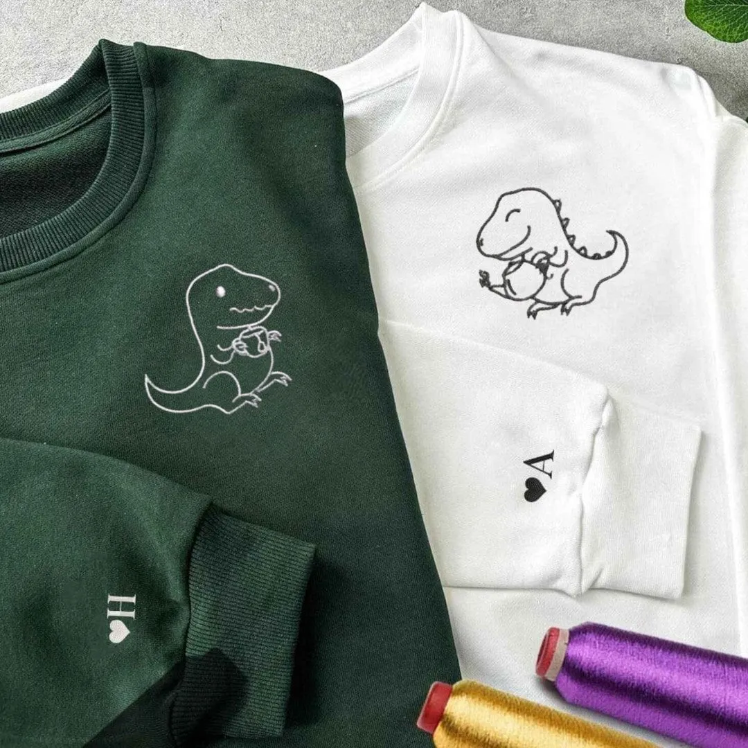 "Tea Rex" Matching Hoodies - Custom Embroidered Sweatshirts For Couples