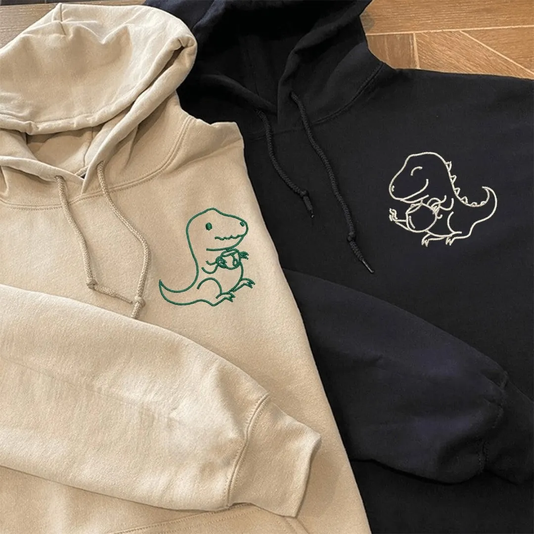 "Tea Rex" Matching Hoodies - Custom Embroidered Sweatshirts For Couples