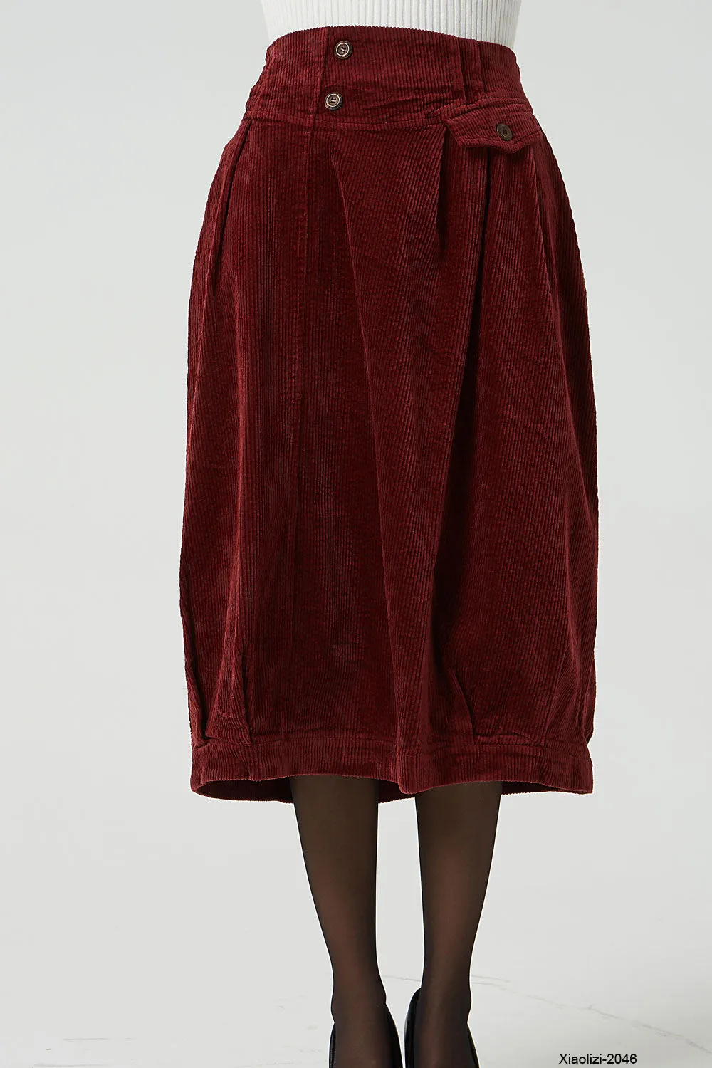 red corduroy bubble skirt, elastic waist skirt 2046