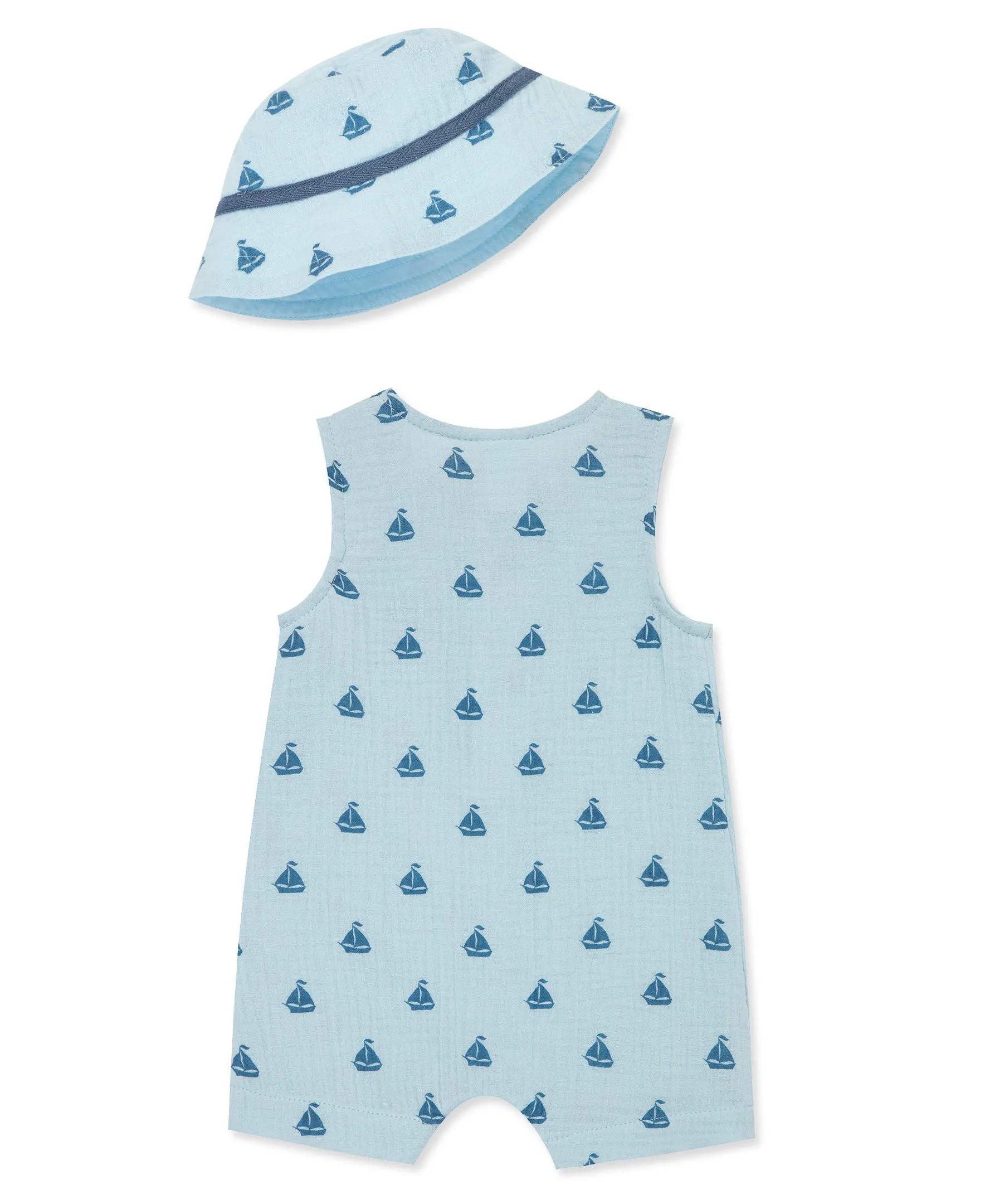 Sailboat Gauze Romper & Hat Set