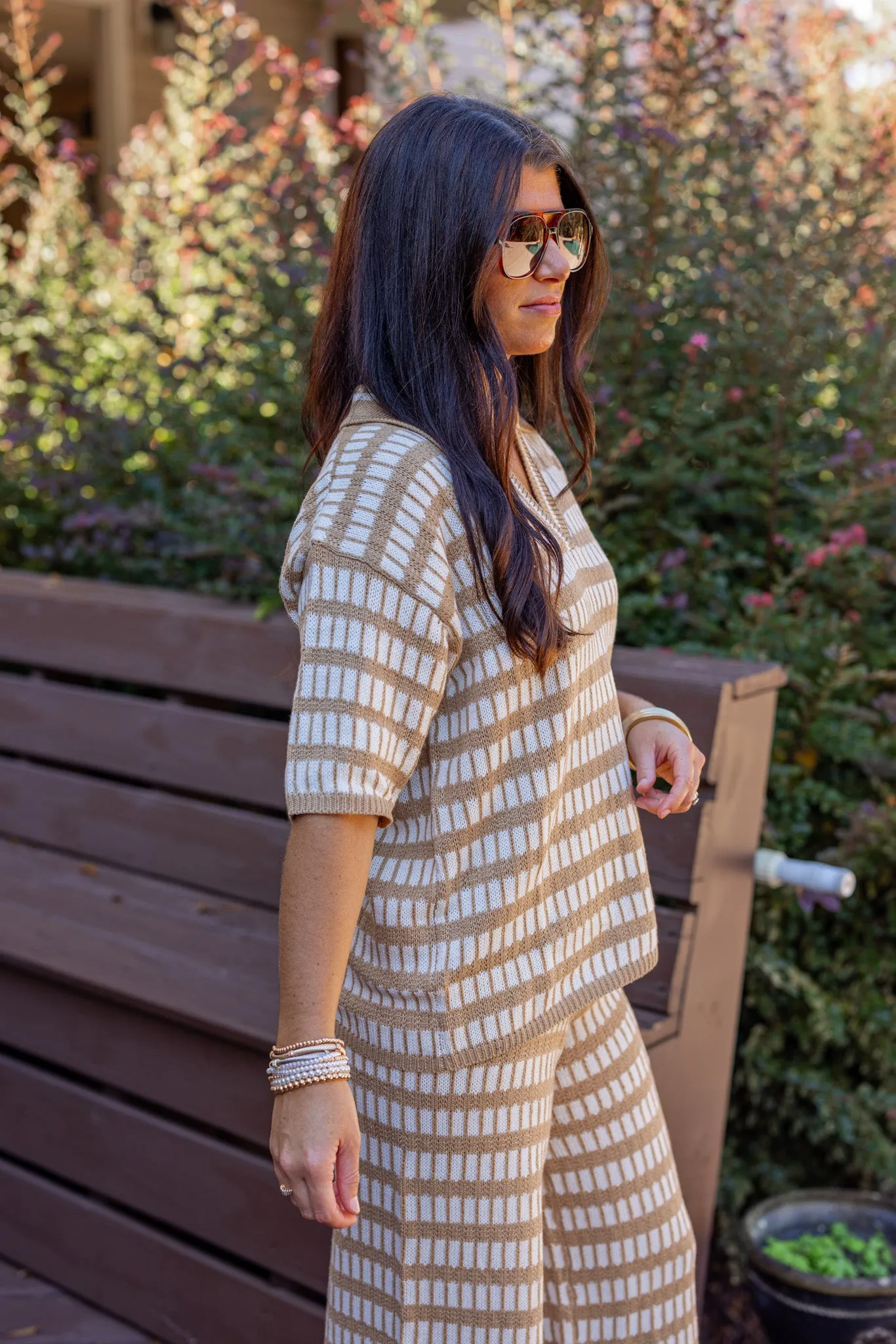 Squared Up Tan Knit Top