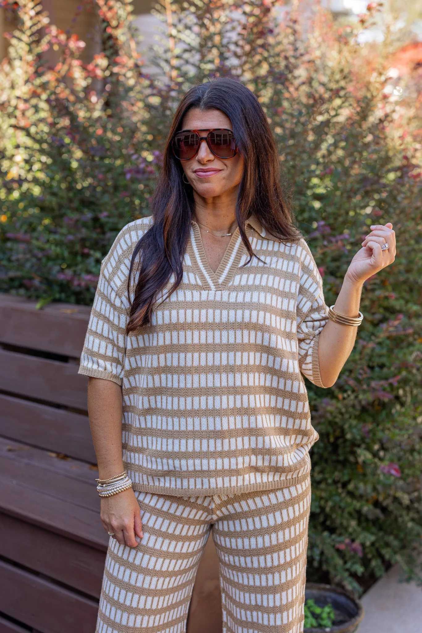 Squared Up Tan Knit Top