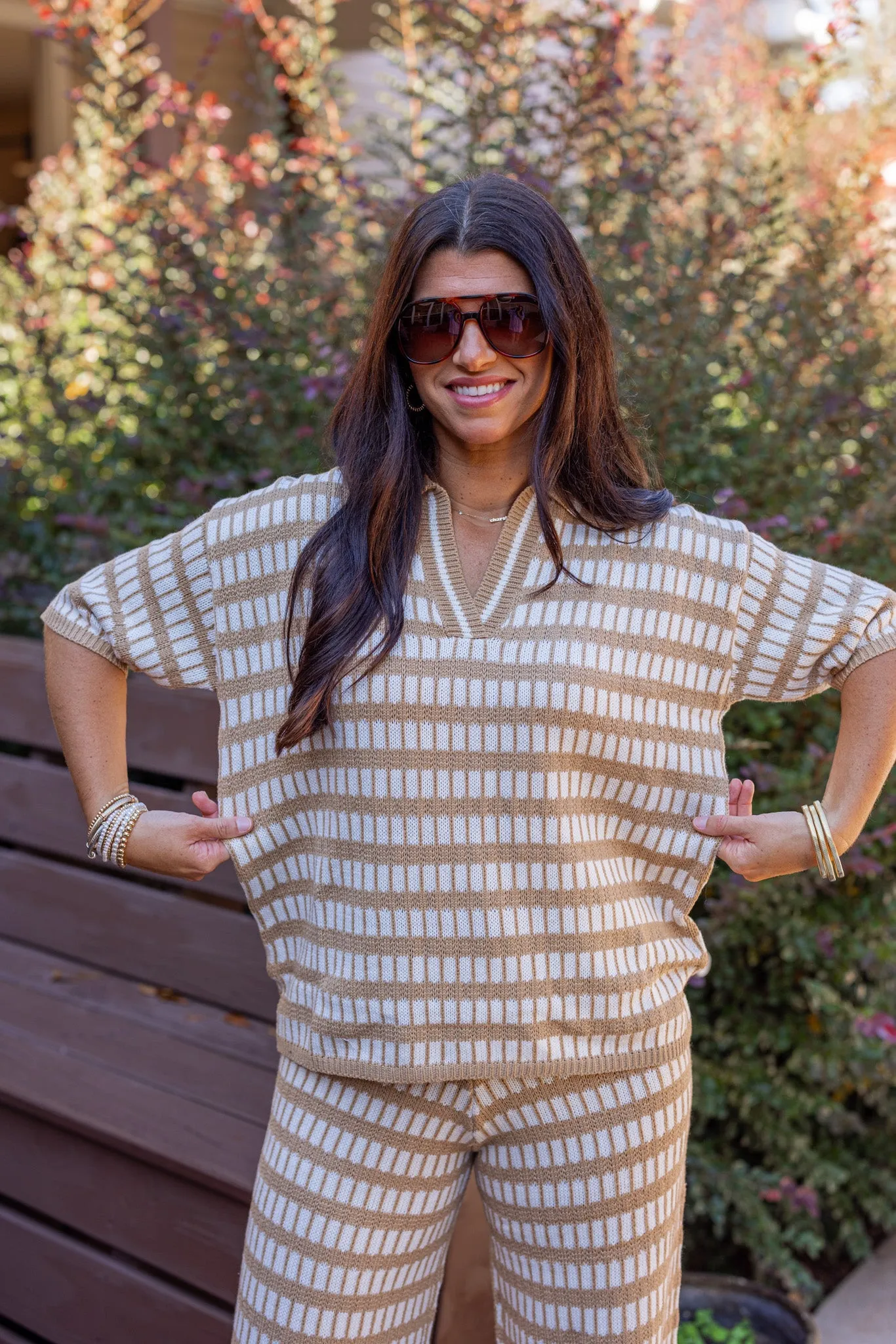 Squared Up Tan Knit Top