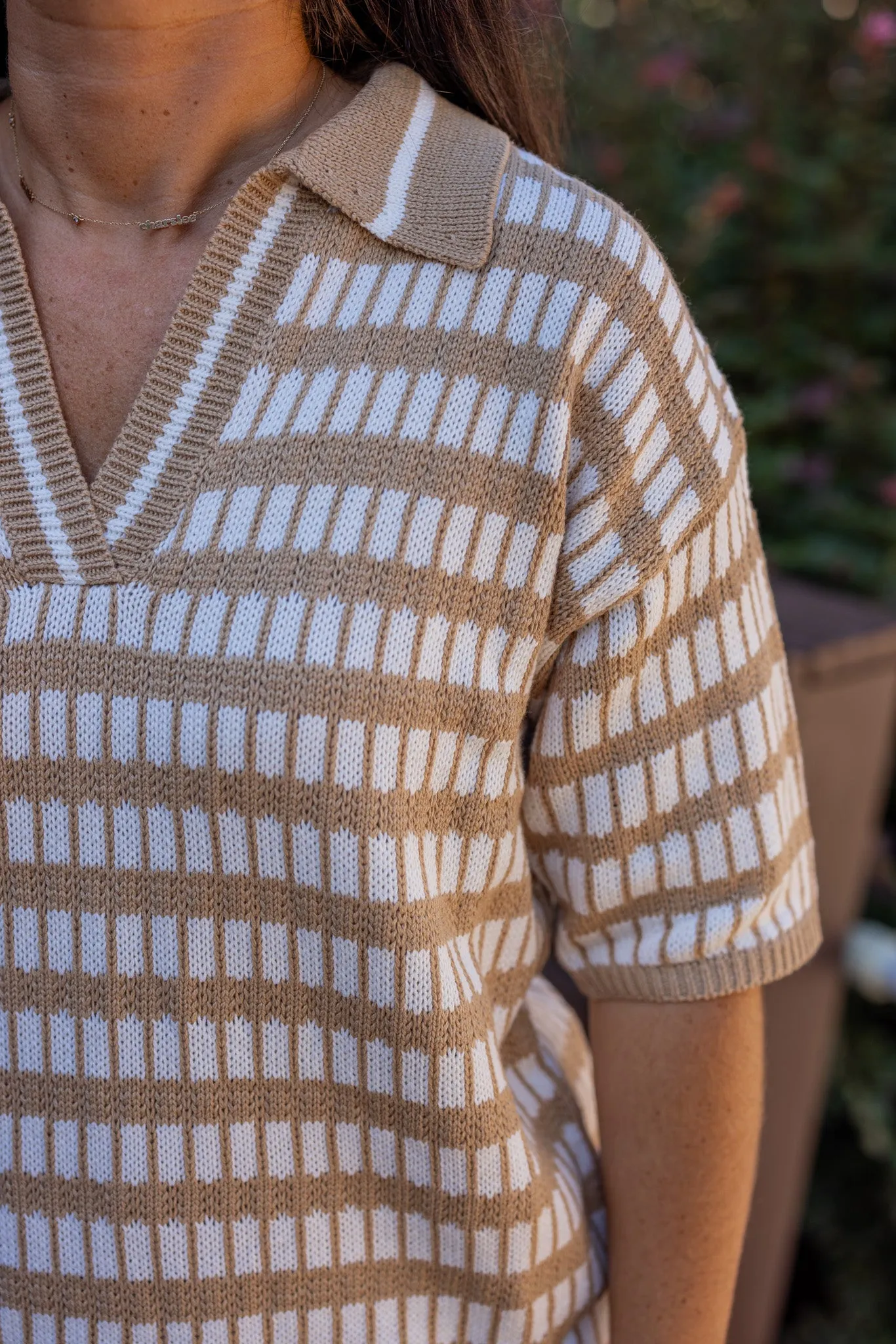 Squared Up Tan Knit Top