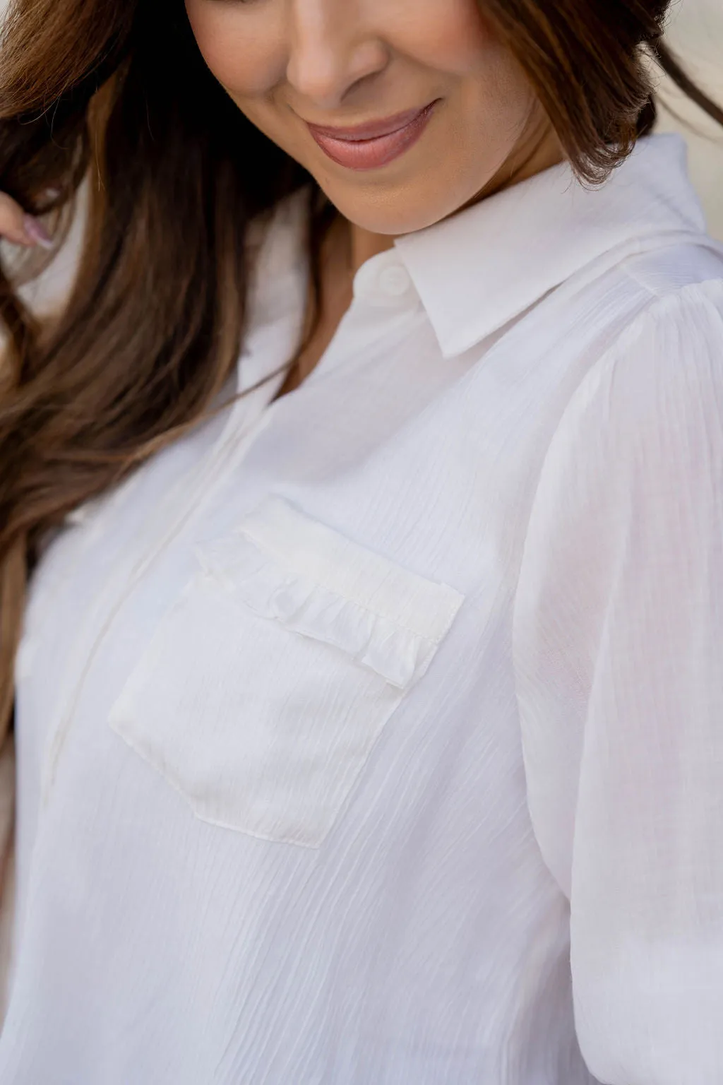 Subtle Textured Half Sleeve Button Up Blouse