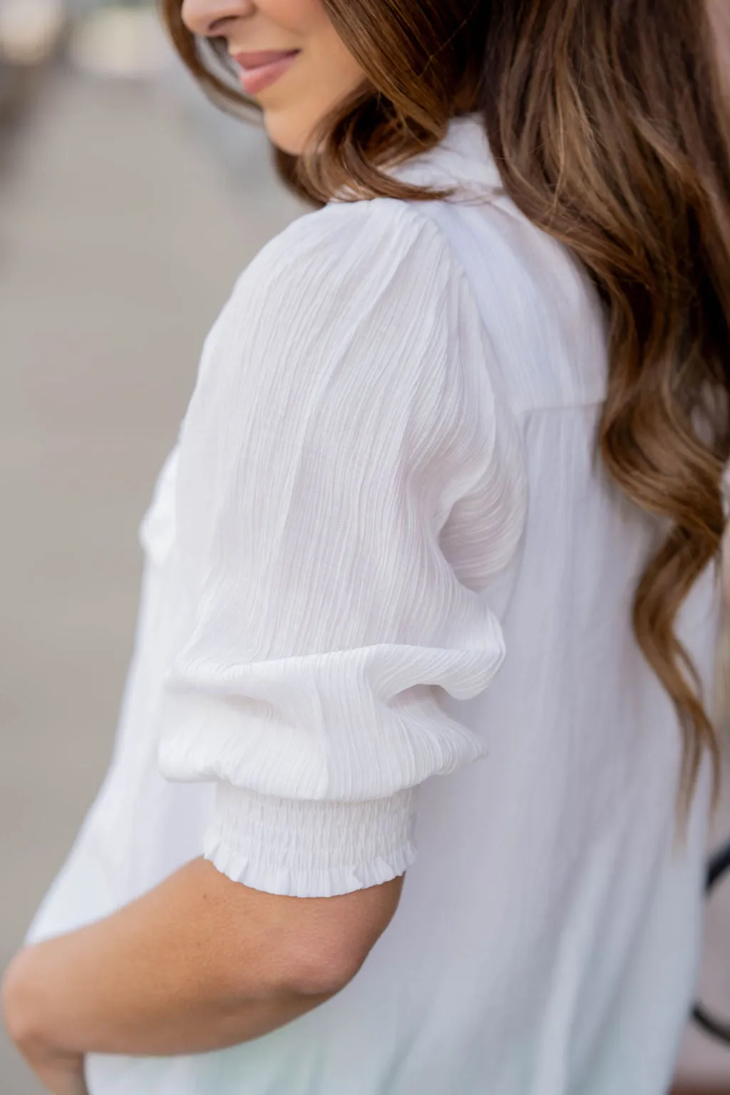 Subtle Textured Half Sleeve Button Up Blouse