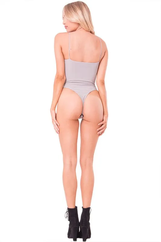 THE MYSTYLEMODE GREY SPAGHETTI STRAP BODYSUIT