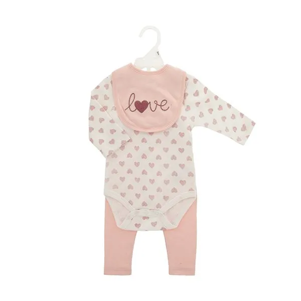 Three Piece Baby Girl Clothing Set with Bib - Love-