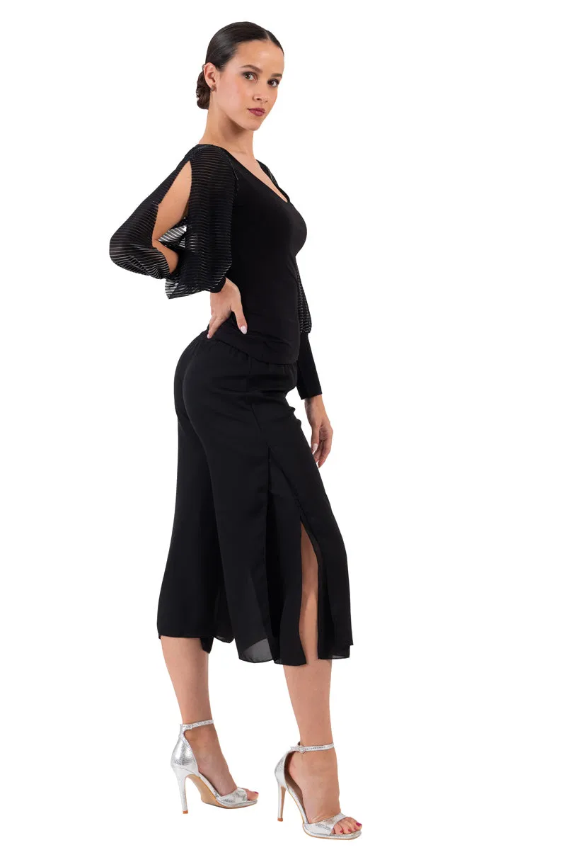 Two-layer Black Georgette Cropped Culottes