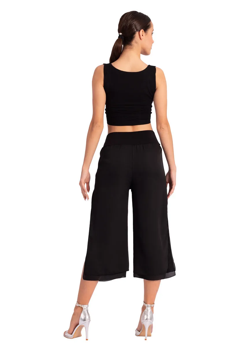 Two-layer Black Georgette Cropped Culottes