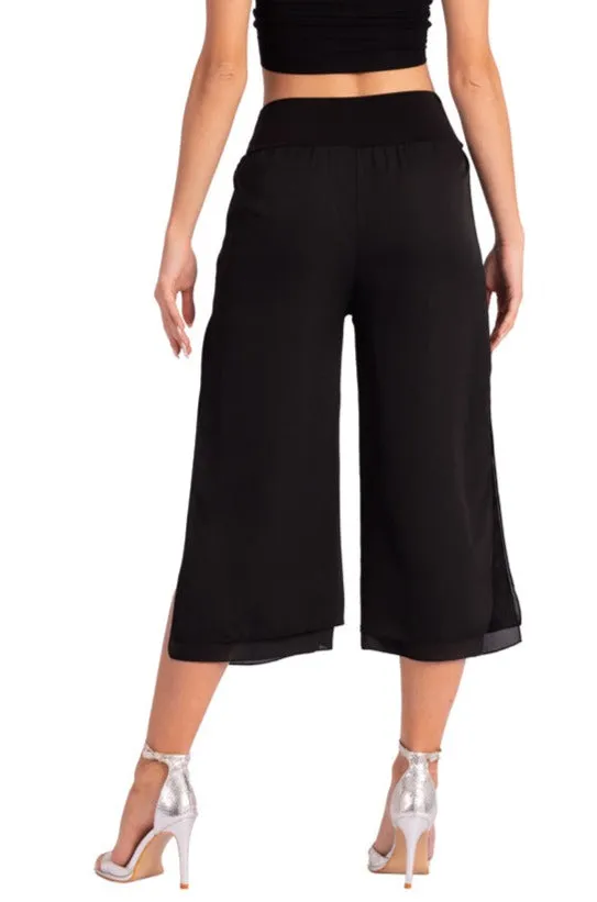 Two-layer Black Georgette Cropped Culottes