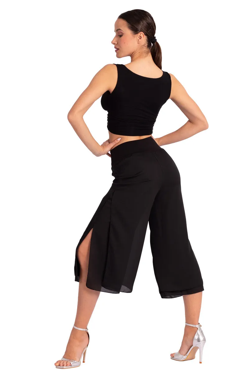 Two-layer Black Georgette Cropped Culottes