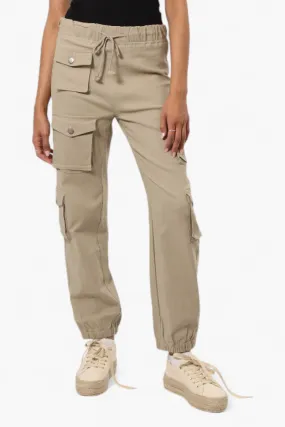 Urbanology Solid Tie Waist 5 Pocket Cargo Pants - Beige