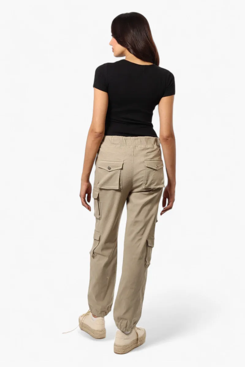 Urbanology Solid Tie Waist 5 Pocket Cargo Pants - Beige