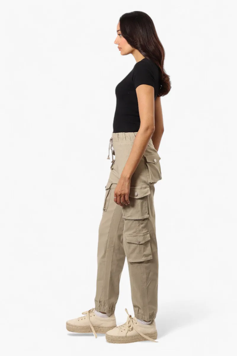 Urbanology Solid Tie Waist 5 Pocket Cargo Pants - Beige