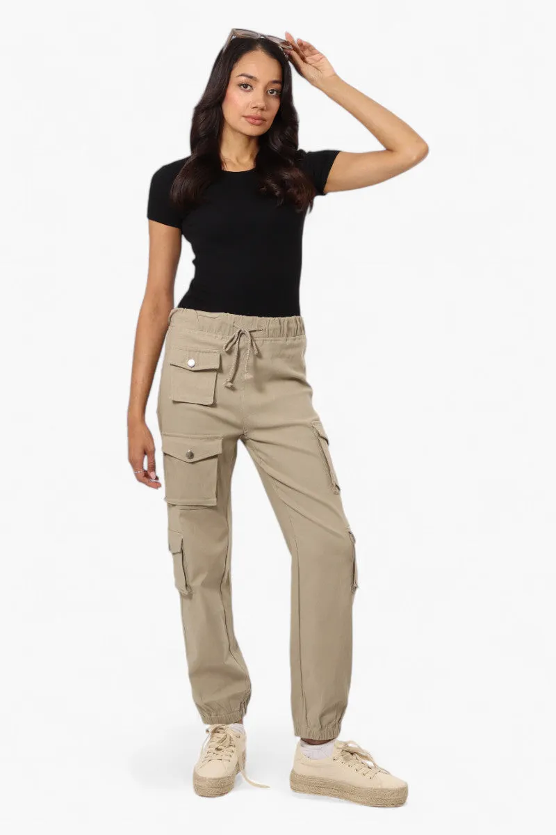 Urbanology Solid Tie Waist 5 Pocket Cargo Pants - Beige