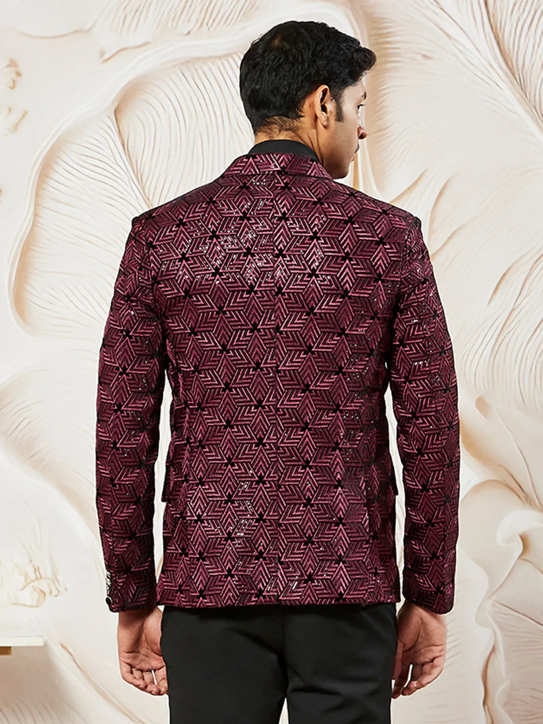 VASTRAMAY Men's Wine Velvet Blazer