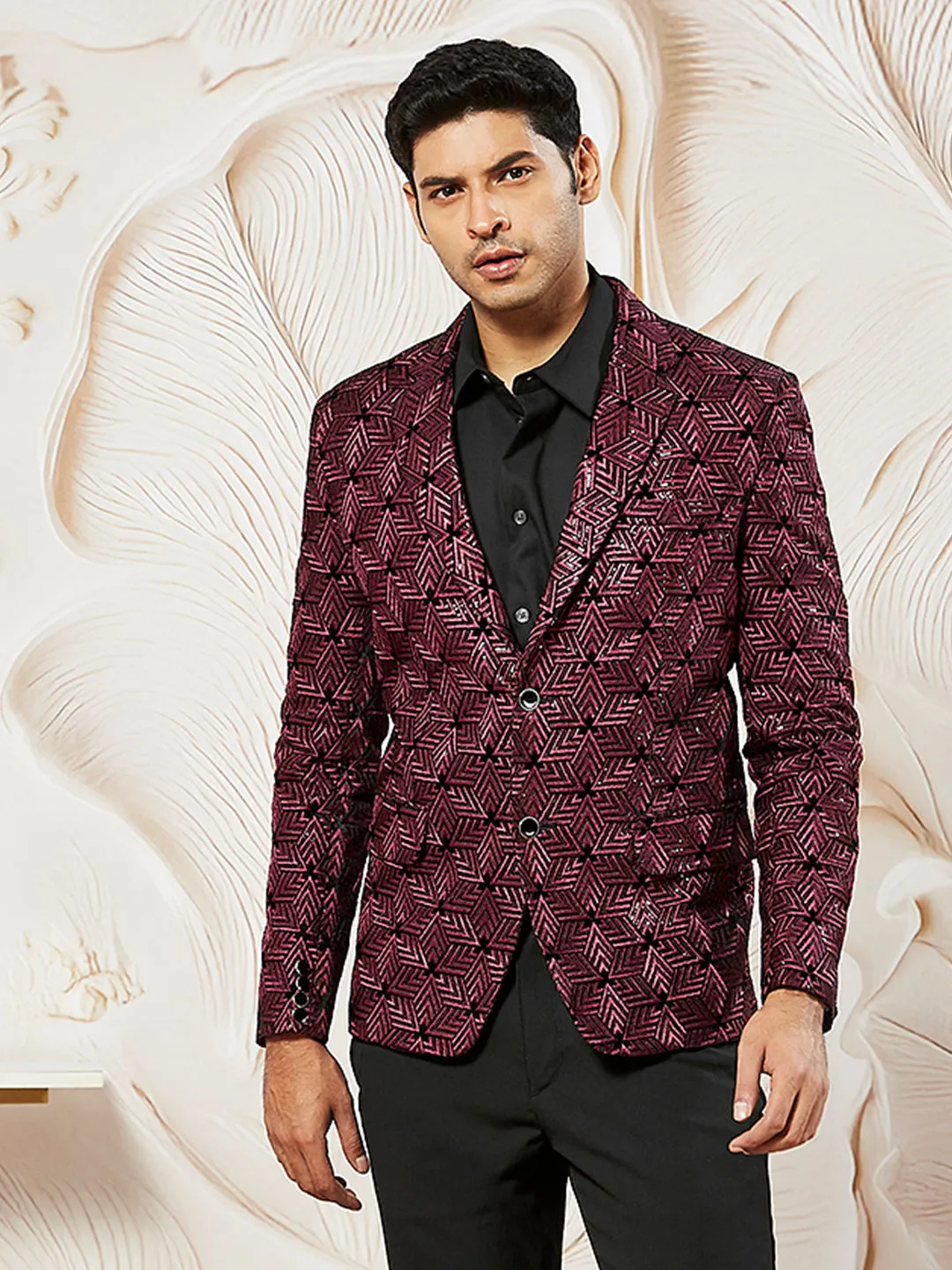 VASTRAMAY Men's Wine Velvet Blazer