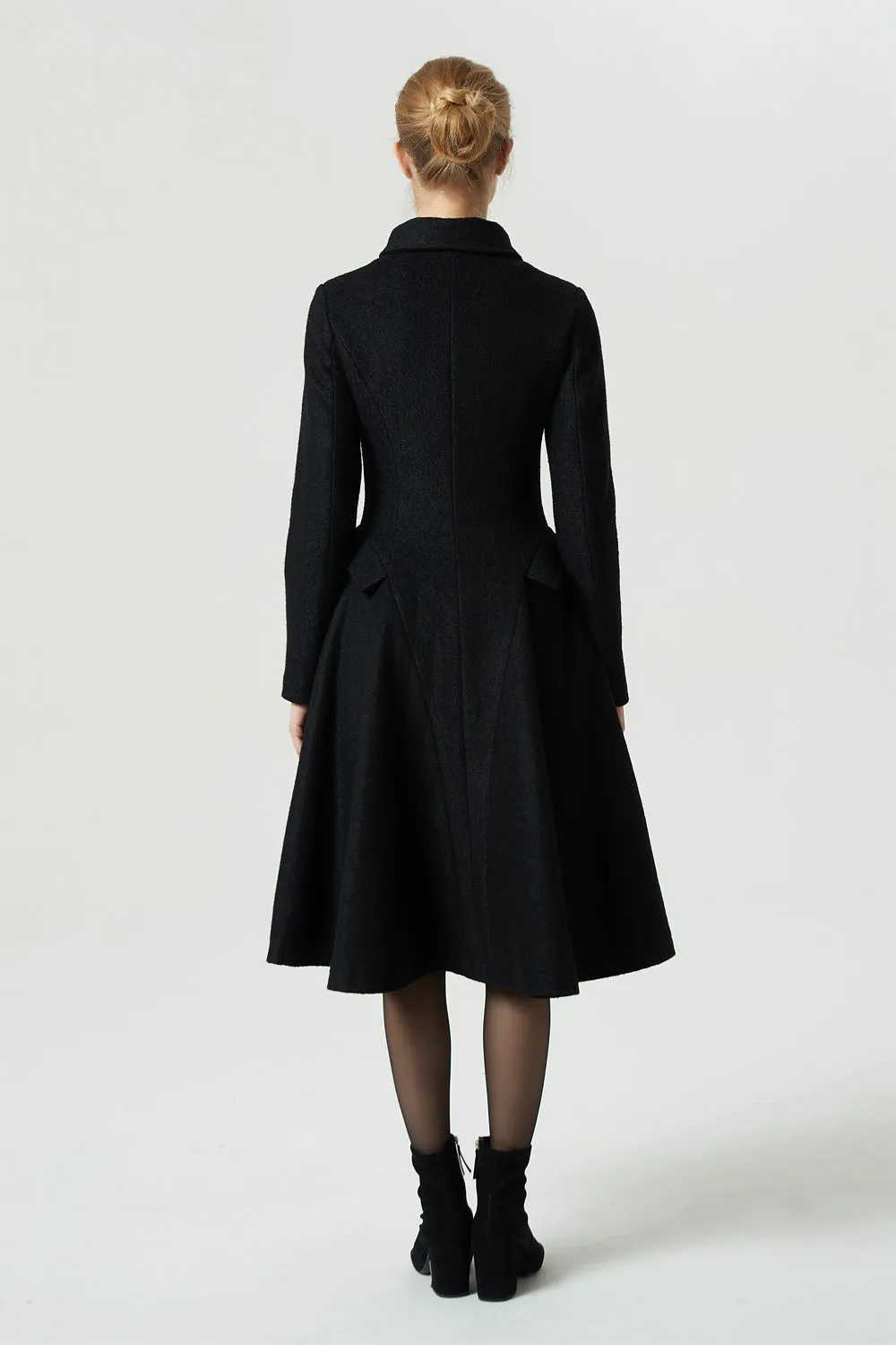 vintage black knee length wool coat 1973