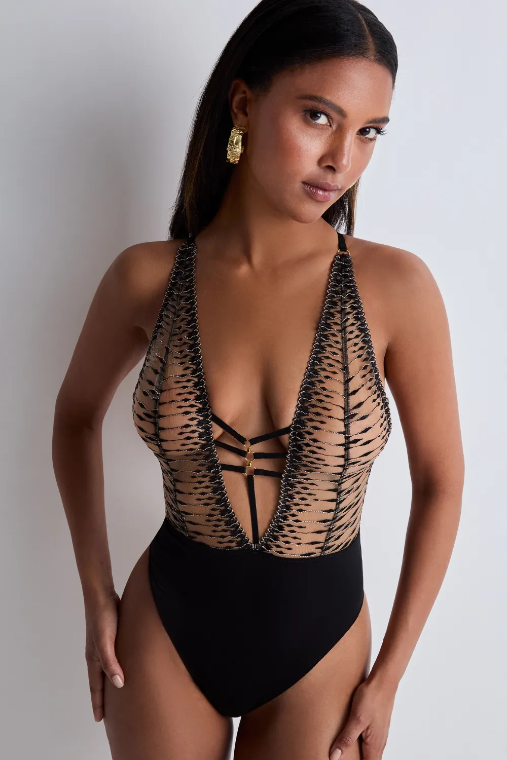 Voodoo Kiss V Neck Thong Bodysuit