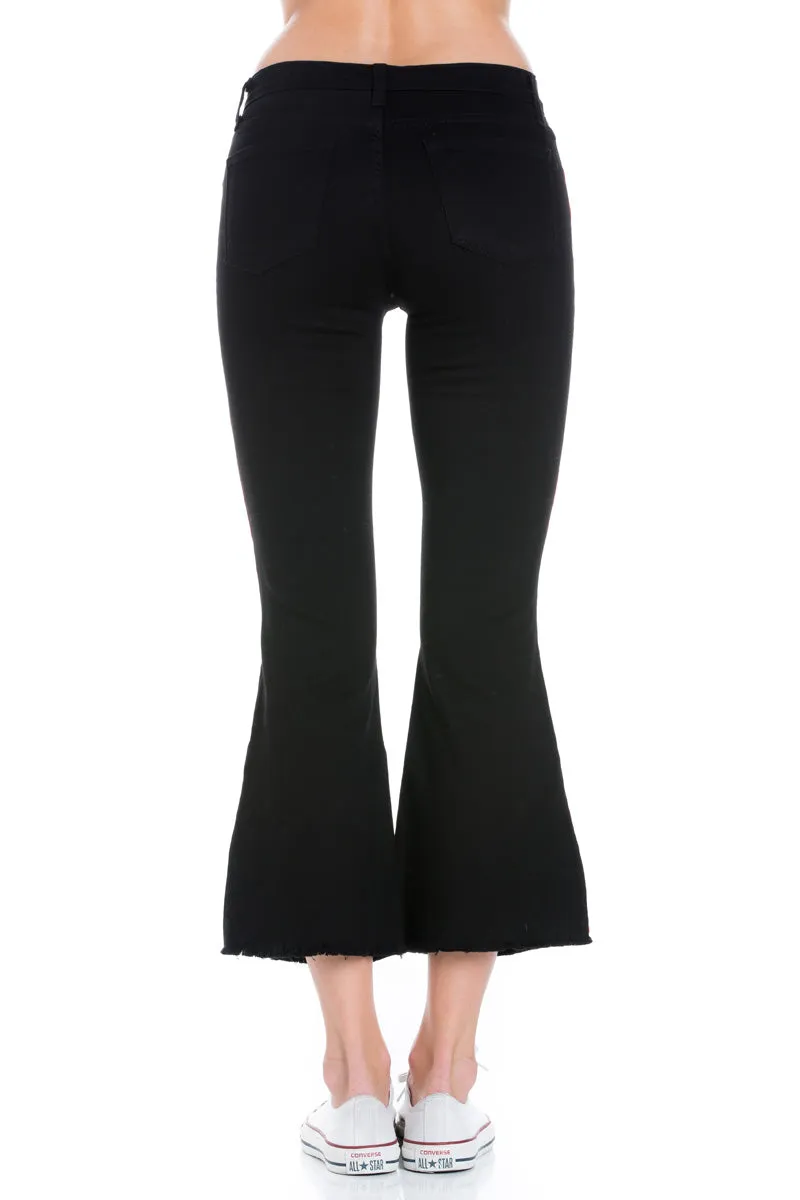 Walk of Fame Culotte Denim Flared Jeans with Side Stripes in Black