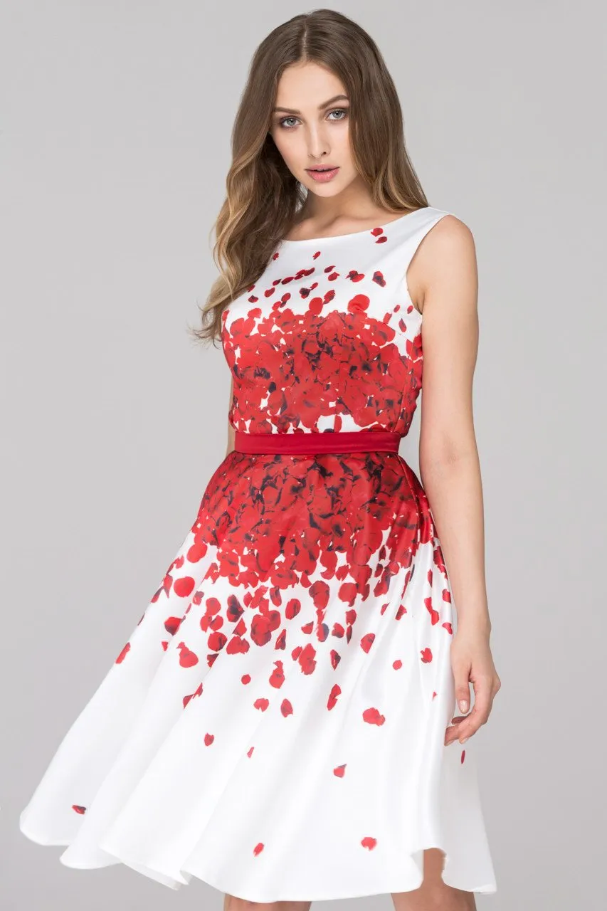 White and Red Rose Petal Two Piece Midi Dress