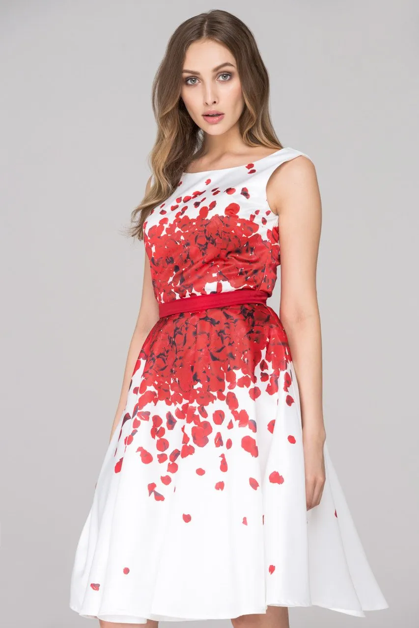 White and Red Rose Petal Two Piece Midi Dress