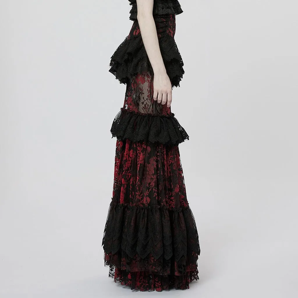 Women's Gothic Ruffles Layered Lace Skirt