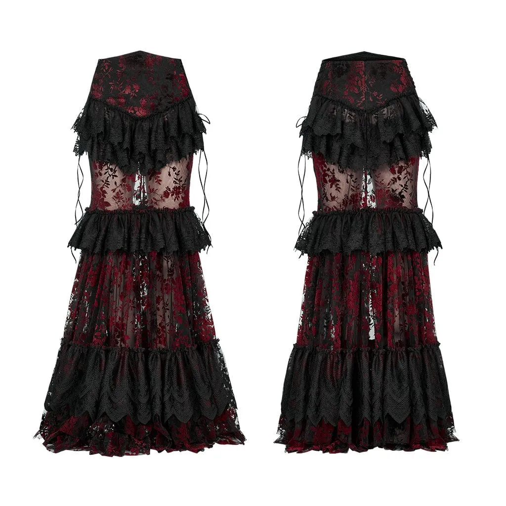 Women's Gothic Ruffles Layered Lace Skirt