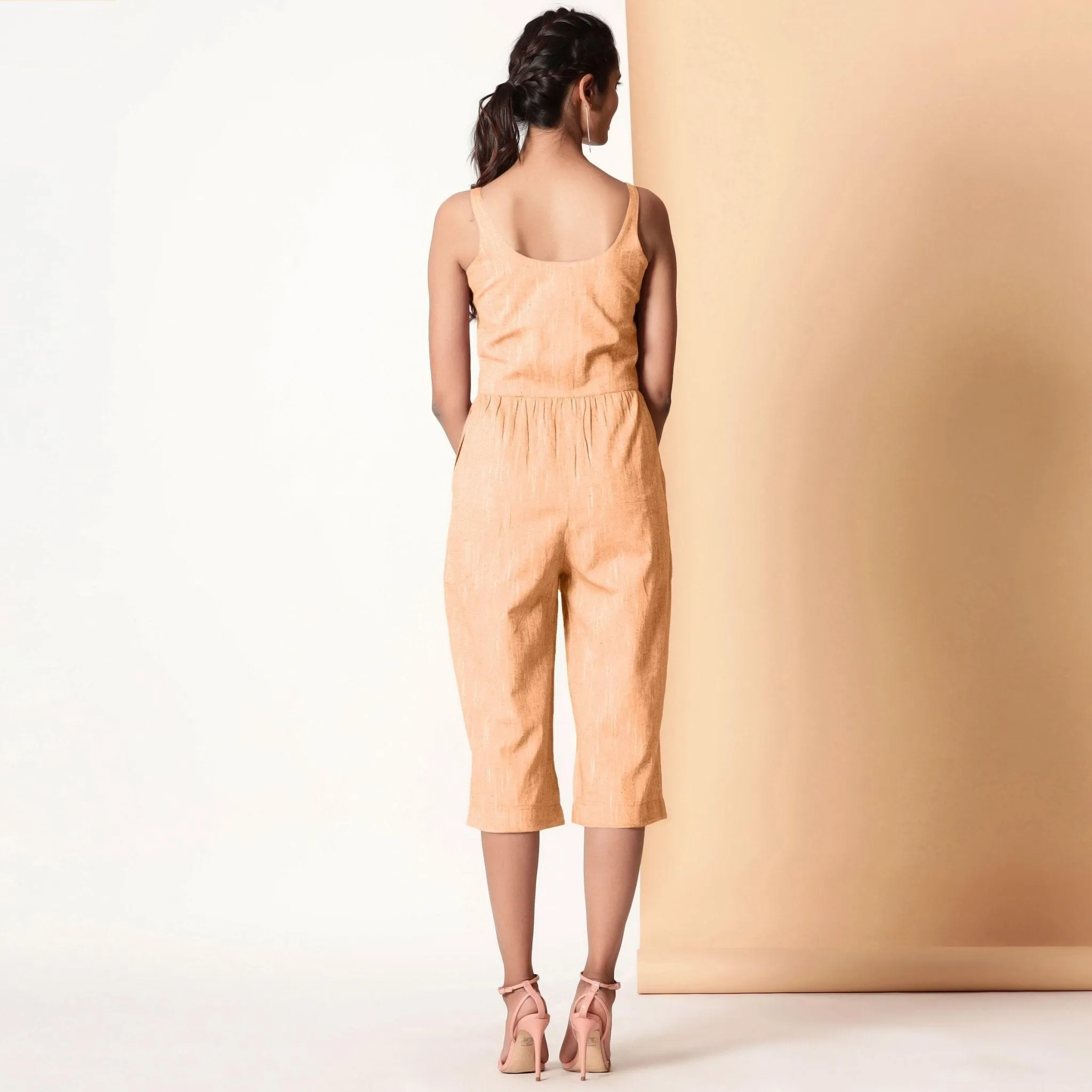 Yellow Cotton Sleeveless Button-Down Jumpsuit