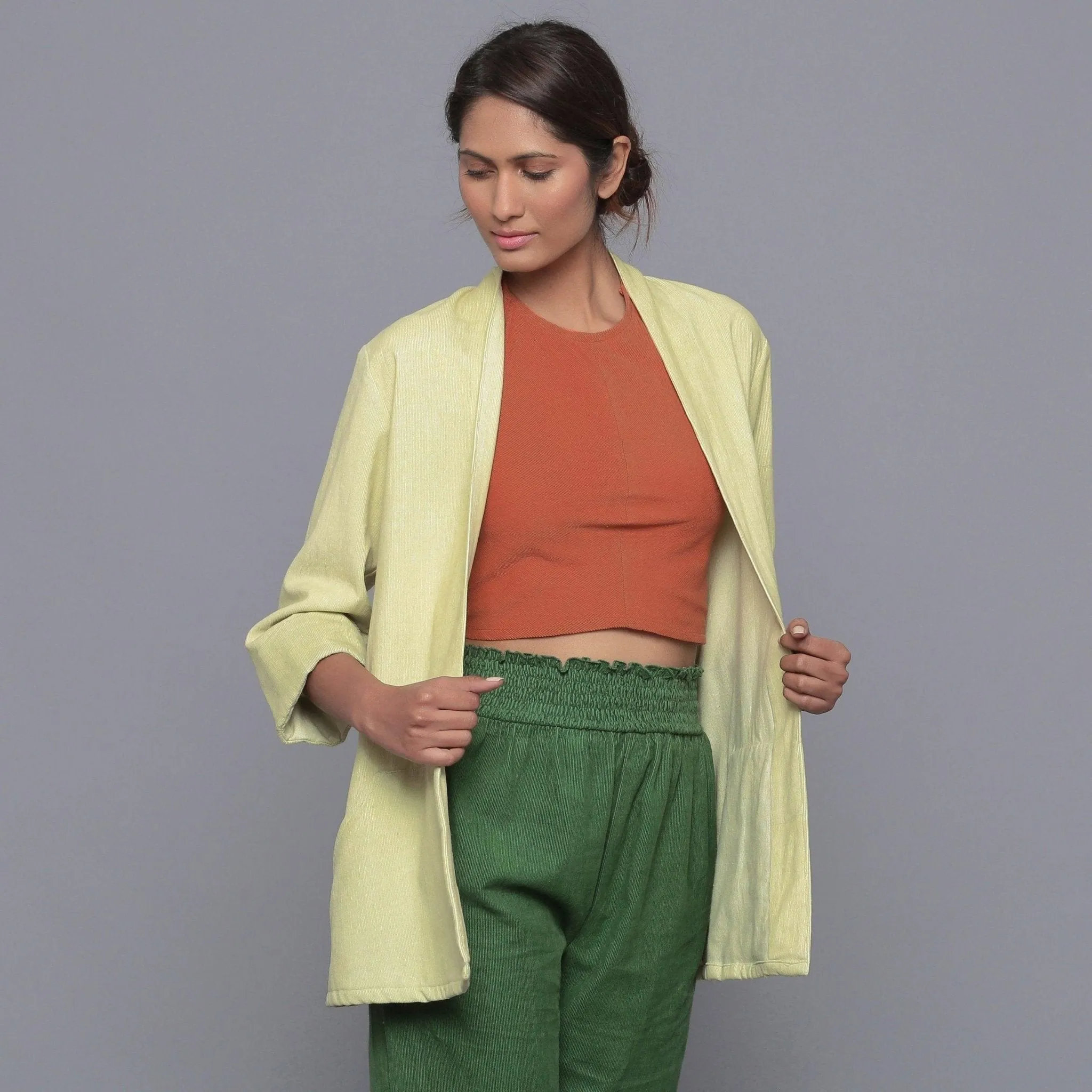 Yellow Pistachio Warm Cotton Corduroy Shrug