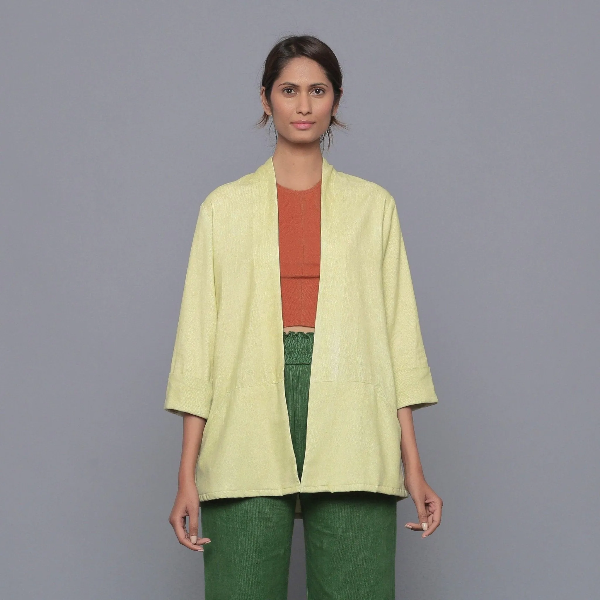 Yellow Pistachio Warm Cotton Corduroy Shrug