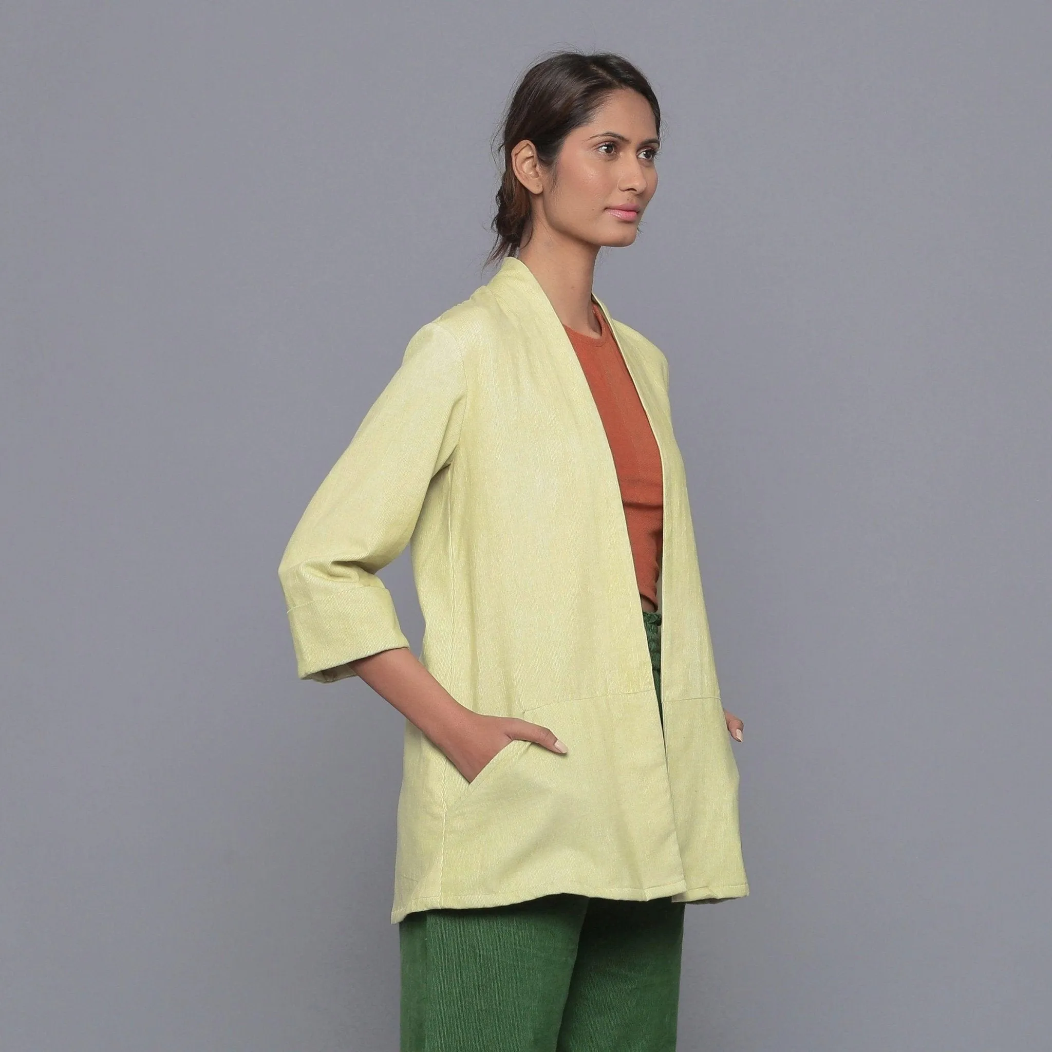 Yellow Pistachio Warm Cotton Corduroy Shrug